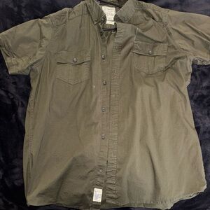 Unisex Olive Green Short Sleeve Button up Shirt
